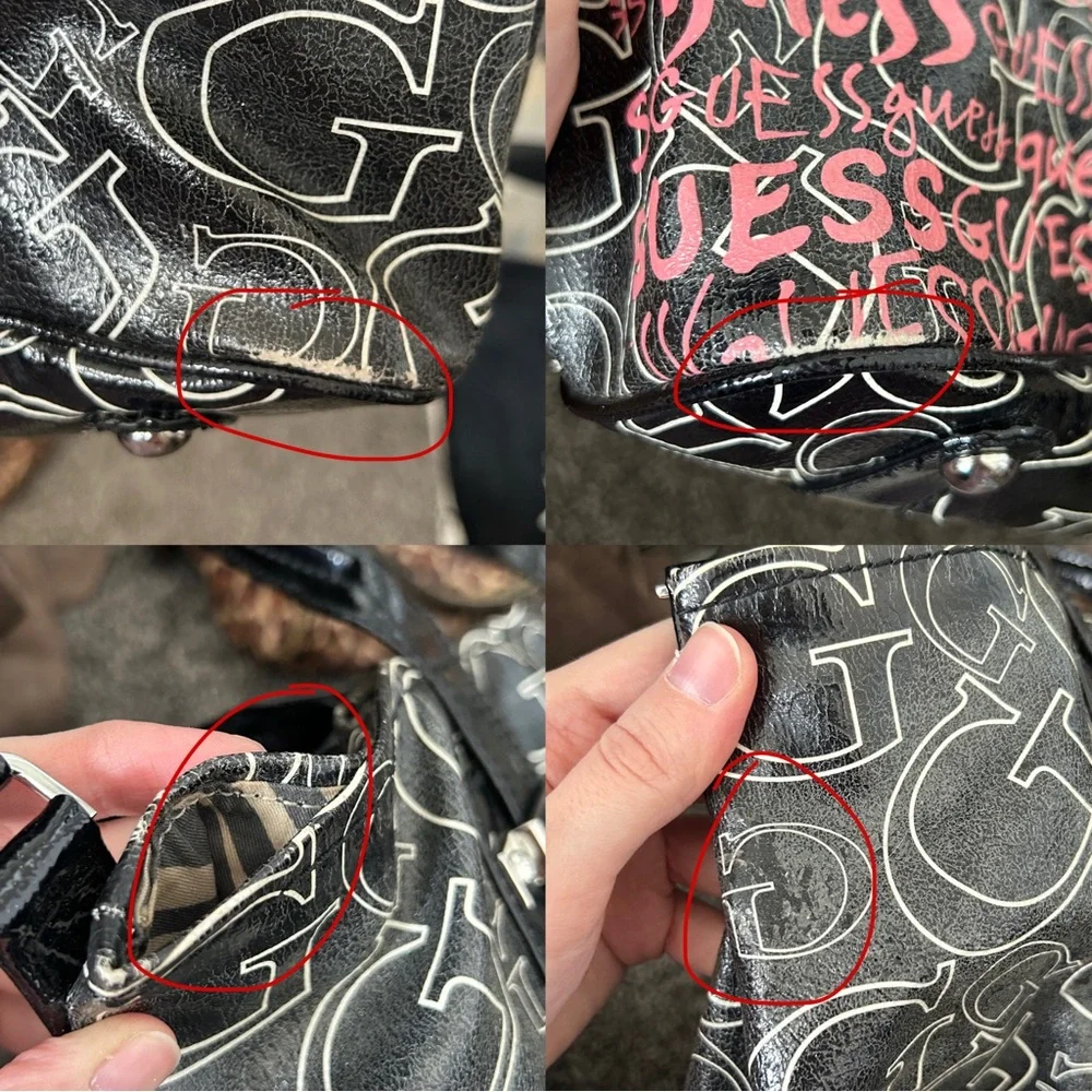 Y2K “GUESS” Black and Pink Monogram Print Zebra Print Lined Shoulder Bag - Picture 6 of 7